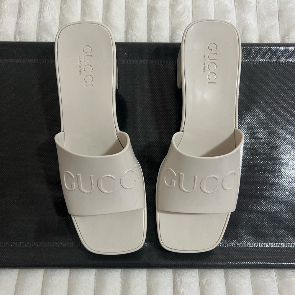 Gucci Women's White Heel Slide Sandals